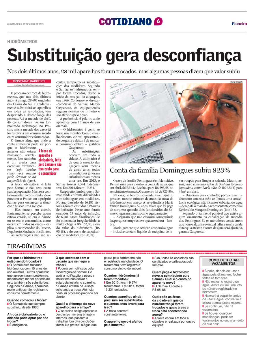 Hidrômetros - Substituição gera desconfiança Hidrômetros - Substituição gera desconfiança